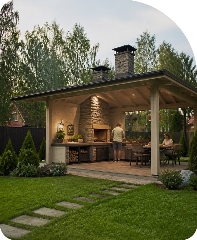 Летняя кухня с мангалом в Лобне цена от 361410 р. | РадиДОМА-Лбн